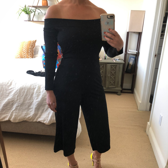 River Island Other - River Island Rib Bardot Wide-Leg Jumpsuit BLACK